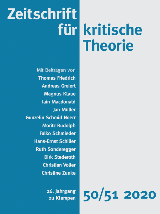Detalles del título Zeitschrift für kritische Theorie, Heft 50/51 de Sven Kramer - Lista de espera